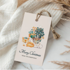 Waterverf Fox Christmas Sleighs Holiday Cadeaulabel