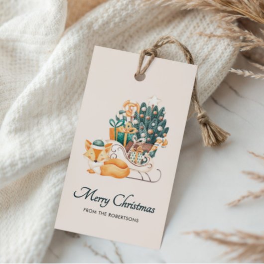 Waterverf Fox Christmas Sleighs Holiday Cadeaulabel