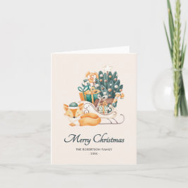 Waterverf Fox Christmas Sleighs niet-gevouwen foto Feestdagen Kaart