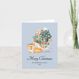 Waterverf Fox Christmas Sleighs niet-gevouwen foto Feestdagen Kaart