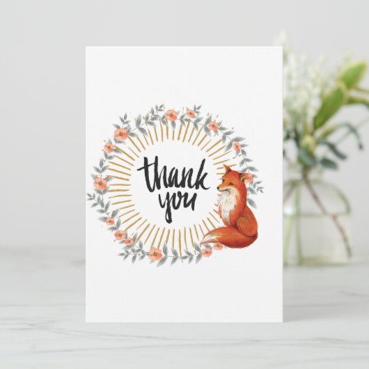 Waterverf Fox Delicate Wreath Bedankkaart (Staand voorkant)