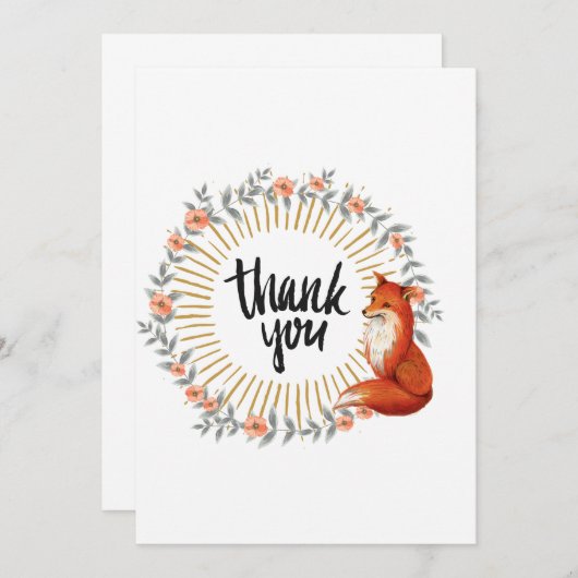 Waterverf Fox Delicate Wreath Bedankkaart (Voorkant / Achterkant)