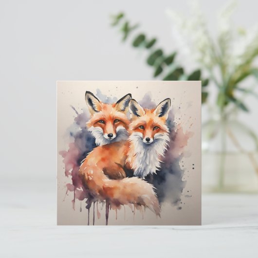 Waterverf Fox Duo Kaart (Staand voorkant)