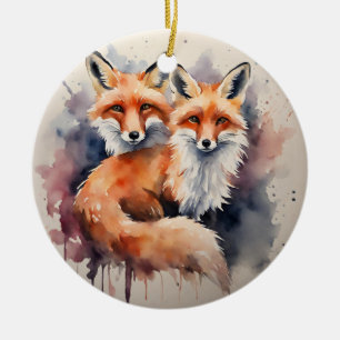 Waterverf Fox Duo Keramisch Ornament