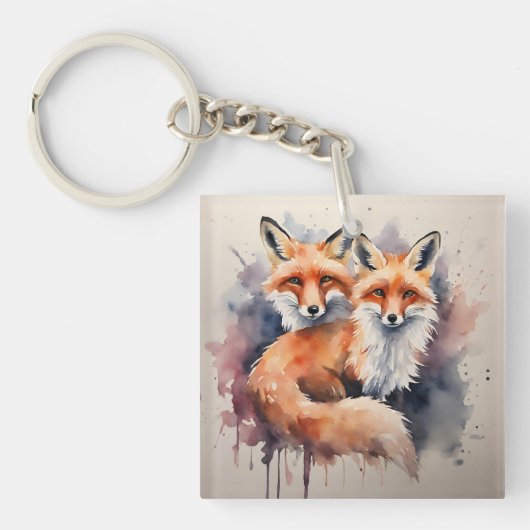 Waterverf Fox Duo Sleutelhanger (voorkant)