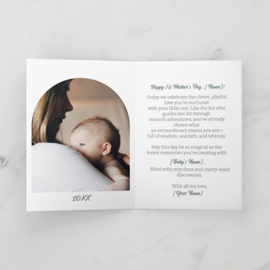 Waterverf Fox en kit Eerste Moederdag Kaart (Binnen)