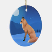 Waterverf Fox en Moon Blue Night Kerstboom Keramisch Ornament (Rechts)