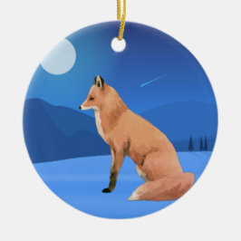 Waterverf Fox en Moon Blue Night Kerstboom Keramisch Ornament