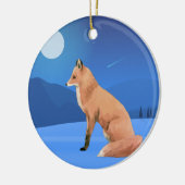 Waterverf Fox en Moon Blue Night Kerstboom Keramisch Ornament (Links)