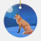 Waterverf Fox en Moon Blue Night Kerstboom Keramisch Ornament (Achterkant)