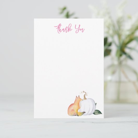Waterverf Fox en Pompoen Dank u Kaart (Staand voorkant)