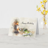 Waterverf Fox en Scenery Happy Birthday Kaart (Gele Bloem)