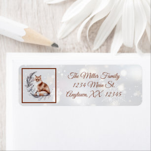 Waterverf fox en sneeuwvakantie etiket