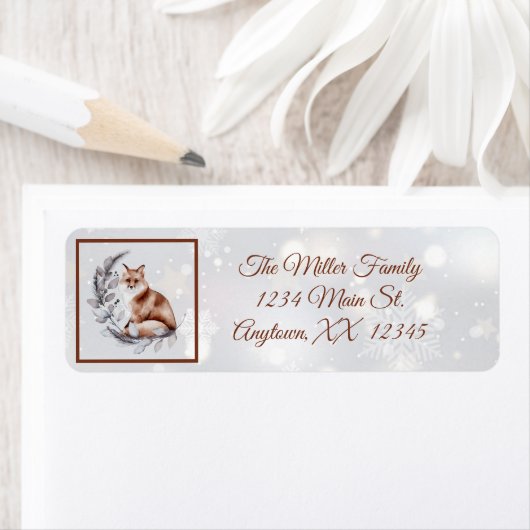 Waterverf fox en sneeuwvakantie etiket (Insitu)