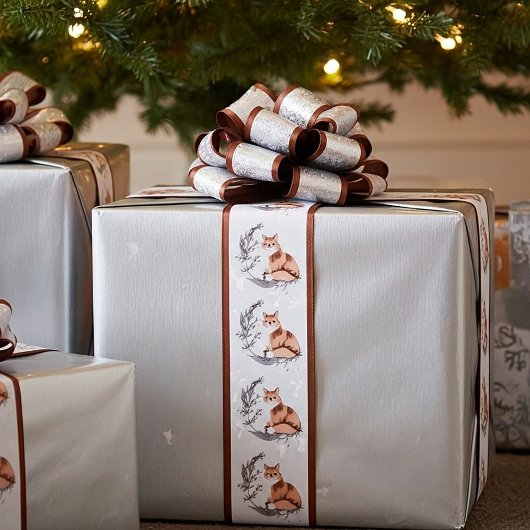 Waterverf fox en sneeuwvakantie satijnen lint