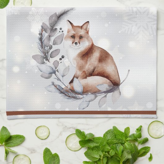Waterverf fox en sneeuwvakantie theedoek (Gevouwen)