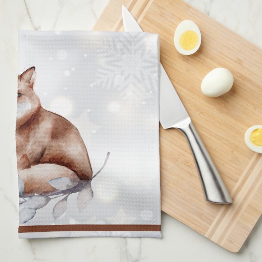 Waterverf fox en sneeuwvakantie theedoek (Quarter Fold)