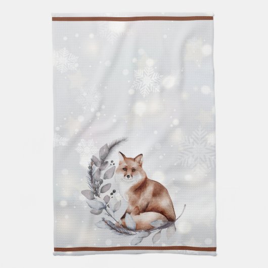 Waterverf fox en sneeuwvakantie theedoek (Verticaal)