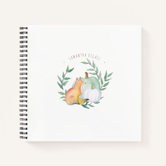 Waterverf Fox en Witte Pompoen Journaling Notitieboek (Voorkant)