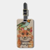 Waterverf Fox Floral Collage Persoonlijke naam Bagagelabel (Voorkant verticaal)