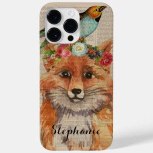 Waterverf Fox Floral Collage Persoonlijke naam Case-Mate iPhone 14 Pro Max Hoesje