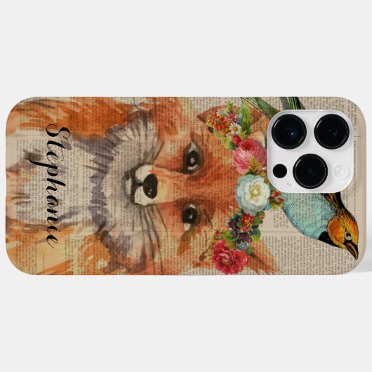 Waterverf Fox Floral Collage Persoonlijke naam Case-Mate iPhone Case (Achterkant (horizontaal))
