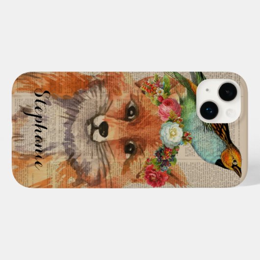 Waterverf Fox Floral Collage Persoonlijke naam Case-Mate iPhone Case (Achterkant (horizontaal))