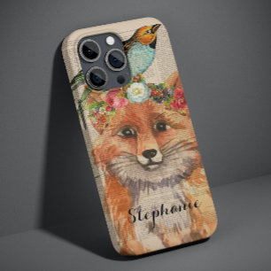 Waterverf Fox Floral Collage Persoonlijke naam Case-Mate iPhone 14 Hoesje