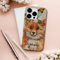 Waterverf Fox Floral Collage Persoonlijke naam