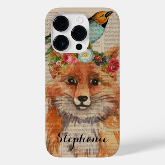 Waterverf Fox Floral Collage Persoonlijke naam Case-Mate iPhone Case (Achterkant)