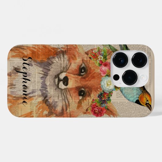 Waterverf Fox Floral Collage Persoonlijke naam Case-Mate iPhone Case (Achterkant (horizontaal))