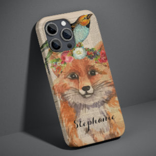 Waterverf Fox Floral Collage Persoonlijke naam Case-Mate iPhone 14 Hoesje