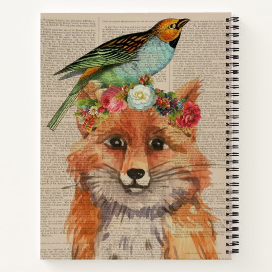 Waterverf Fox Floral Collage Persoonlijke naam Notitieboek (Achterkant)