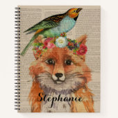 Waterverf Fox Floral Collage Persoonlijke naam Notitieboek (Voorkant)