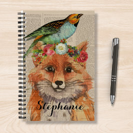 Waterverf Fox Floral Collage Persoonlijke naam Notitieboek