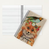 Waterverf Fox Floral Collage Persoonlijke naam Notitieboek (Binnen)
