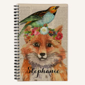 Waterverf Fox Floral Collage Persoonlijke naam Notitieboek (Voorkant)