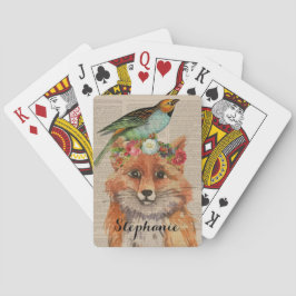 Waterverf Fox Floral Collage Persoonlijke naam Pokerkaarten