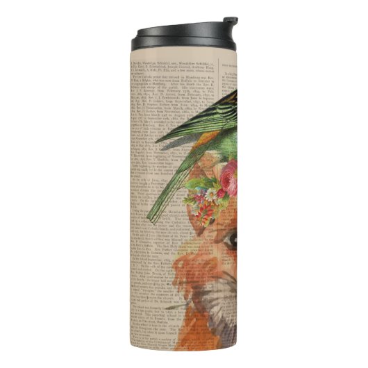 Waterverf Fox Floral Collage Persoonlijke naam Thermosbeker (Gedraaid links)