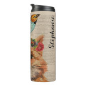 Waterverf Fox Floral Collage Persoonlijke naam Thermosbeker (Geroteerd rechts)