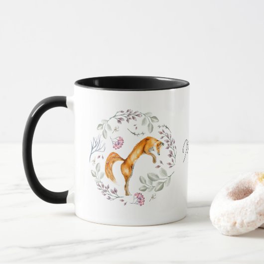 Waterverf Fox Floral Persoonlijke naam Mok (Met donut)