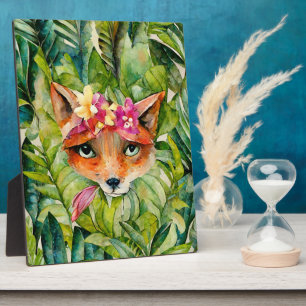 Waterverf Fox Flowers en Groene Bladeren Fotoplaat