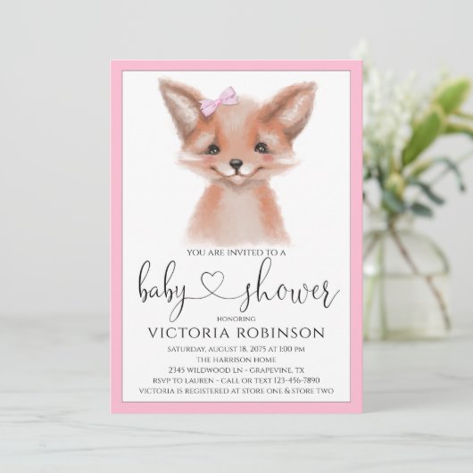 Waterverf Fox Girl Woodland Baby shower Kaart (Staand voorkant)