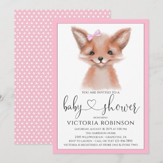Waterverf Fox Girl Woodland Baby shower Kaart (Voorkant / Achterkant)