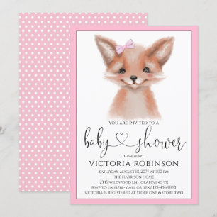 Waterverf Fox Girl Woodland Baby shower Kaart