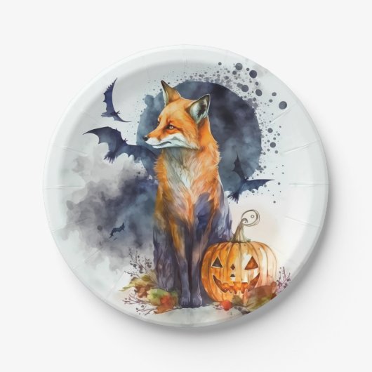 Waterverf Fox Halloween Papieren Bordje (Voorkant)