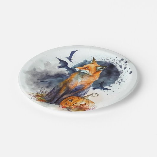 Waterverf Fox Halloween Papieren Bordje (Gekanteld)