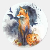 Waterverf Fox Halloween Ronde Sticker (Voorkant)