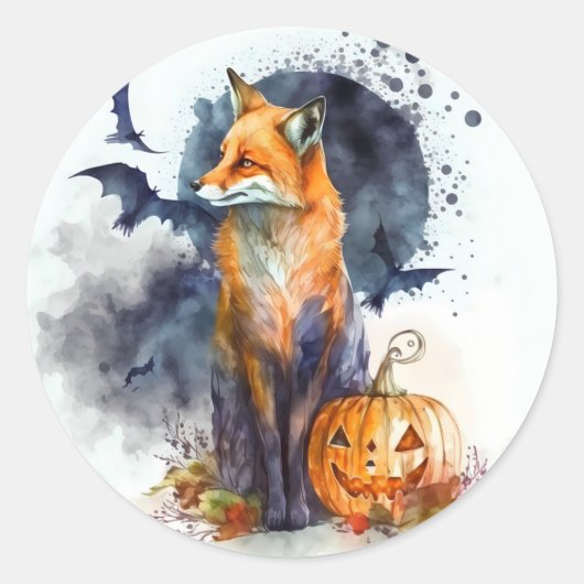 Waterverf Fox Halloween Ronde Sticker (Voorkant)
