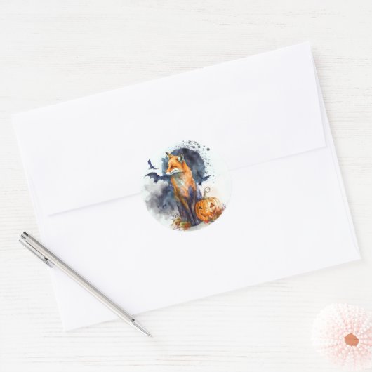 Waterverf Fox Halloween Ronde Sticker (Envelop)
